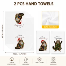 2/4/6pcs Christmas Theme Cat Bathroom Towel Set, Bathroom Set, Merry Meowmas Kitten Hand Towel, Bathroom Decor & Accessories, Kitchen Decor & Accessories, Christmas Gift - Multicolor - View 7