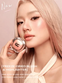 Girls Crush 2-in-1 Satin Blush & Blush Highlighter Makeup, Dua Hasil Akhir Blush yang Berbeda, Tekstur Ringan dan Halus, Warna yang Dapat Dibangun, Efek Satin Alami & Kilau Dewy, Cocok untuk Riasan Wajah Sehari-hari - #Persik Berkilau - View 2