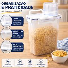 Dispenser De Ração Milho Feijão Arroz Sementes 2 Litros  Pote Hermetico Para Armazenamento Com Copo Medidor Multiuso - Branco - Visão 10