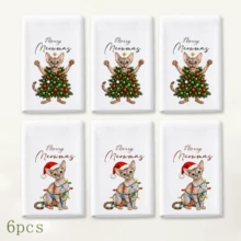 2/4/6件組聖誕主題貓咪浴室毛巾套組，浴室套組，Merry Meowmas 小貓手巾，浴室裝飾與配件，廚房裝飾與配件，聖誕禮物 - 彩色 - 查看 11