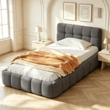 3ft Bubble Upholstered Single Bed Frame 90x190cm,Low Platform Bed - Grey - View 10