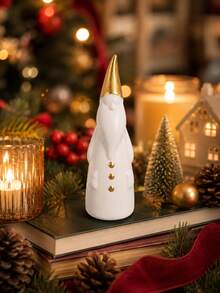 1pc White & Gold Resin Christmas Elf Figurine, Nordic Style Faceless Santa Claus Desktop Decor Set, Modern Christmas Holiday Decoration, Suitable For Fireplace Mantel, Shelf, Entryway, Living Room, Christmas Gift - 1PC - View 6