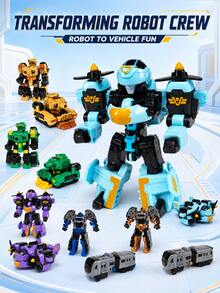 1 pieza Juguete de carro transformable en robot para niños, juguete educativo de avión transformable manualmente en tanque con forma de robot de dibujos animados, regalo de Navidad - robot transformador - Ver 4