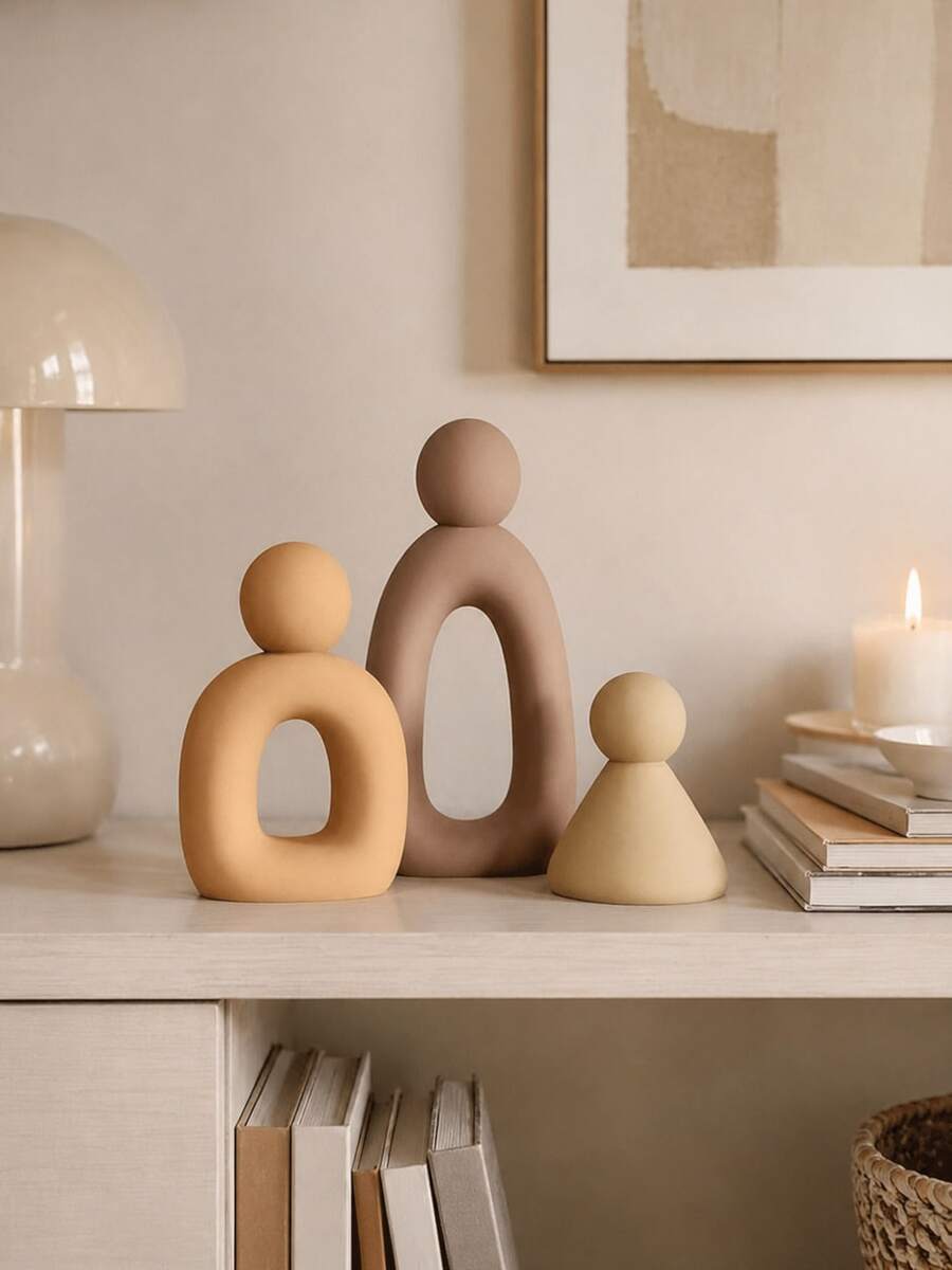 This Modern Minimalist Abstract Sculpture Depicts The Harmony And Warmth Of A Family Of Three. The Elegant Form, Soft Tones And Vivid Abstract Expression Convey Love And Warmth. Add A Touch Of Beauty To Your Home. This Is The Perfect Gift For Birthdays Or Graduations. - Multicolor - View 1