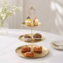 1pc Stainless Steel Multi-Layer Household Storage Tray, Nordic Style Dessert Stand, Afternoon Tea Snack Plate, Luxury Party Decoration - Multicolor - View 2