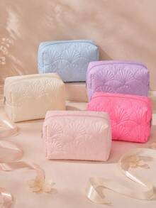 Elegant Fashion Shell Women's Makeup Bag, Ins-Style Soft Quilted Design, Fashionable Clutch, Multi-Functional Storage Bag, Organizer Pouch, Holiday Gift Souvenir - Multicolor - View 2