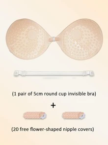 1pc 5cm Invisible Adhesive Bra - With Detachable Transparent Straps, Free Gift Of 20pcs Floral Nipple Covers, Suitable For Wedding/Swimwear, All Day Wear Fixation, Comfortable Invisible Breast Pads - Multi-color - View 9