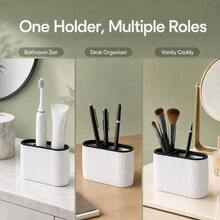 1pc Ribbed Toothbrush Holder, 2-Compartment Bathroom Countertop Storage Box, Suitable For Toothbrush And Toothpaste - Multicolor - View 6