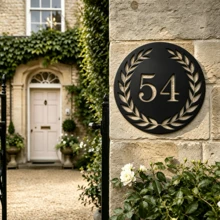 3 Sizes Available! Custom House Number Sign, Round Black Metal Address Plaque, Wreath Laurel Cutout House ,Modern Outdoor Wall Mounted House Number Plate For Home Gate Yard Decor - Black - View 8