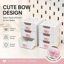 Pink Bow Decor Mini Desktop Drawer Storage Box, Expandable Multi-Layer Plastic Jewelry Box, Desktop Organizer, Convenient And Elegant, For Vanity, Jewelry Storage, Bedroom, Makeup Table, Desktop Storage And Stationery Storage - Multicolor - View 10