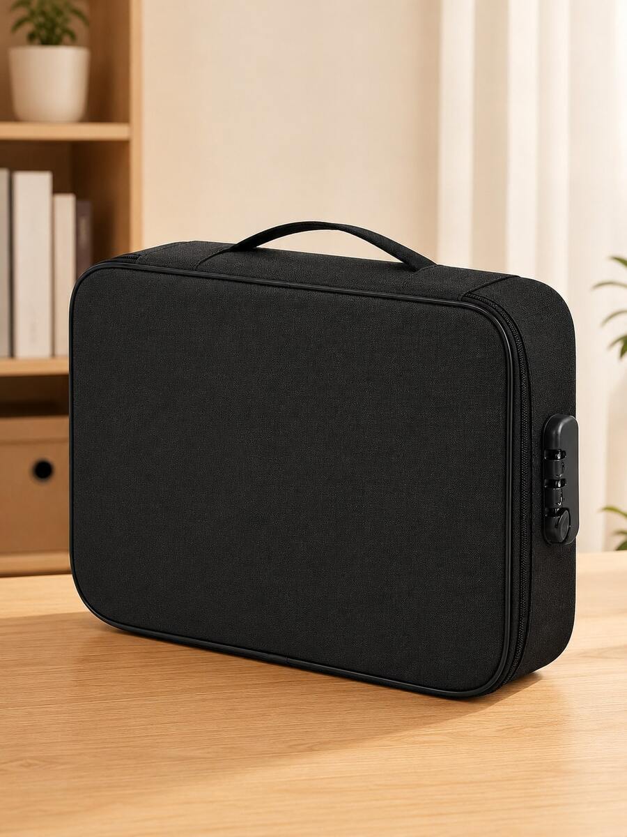 3-Layer Combination Lock Document Organizer, Portable File Case With Handle, Large Capacity Card Holder Passport Organizer, Oxford Cloth Travel Storage Bag, Home Essentials Storage Box For School Supplies, Back To School, Travel Accessories