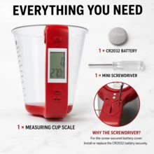 2026新款三合一數位量杯秤，可稱重、量體積與測溫，600ml/20oz，1-1000g高精度，6種單位，ABS手柄，螺絲固定電池蓋，附螺絲起子，可拆卸可清洗聚碳酸酯量杯，適合烘焙 - 600毫升 - 查看 4