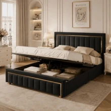 5FT Double Bed, Ottoman Bed With Hydraulic Storage & Headboard - Black King - View 7