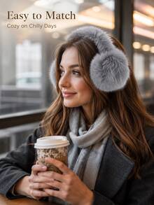 1pc Women's Cream Solid Color Plush Ear Muffs, Warm & Fashionable Autumn Outfit - Multicolor - View 4