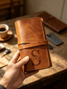 Personalized Leather Roll-Up Cable Organizer, Custom Engraved Letters, Vintage Leather Multi-Compartment Anti-Tangle Cable Storage Bag, Portable Charger Earphone USB Cable Organizer, Suitable For Men, Boyfriend, Father, Colleague, Traveler Christmas Gift - Multicolor - View 8
