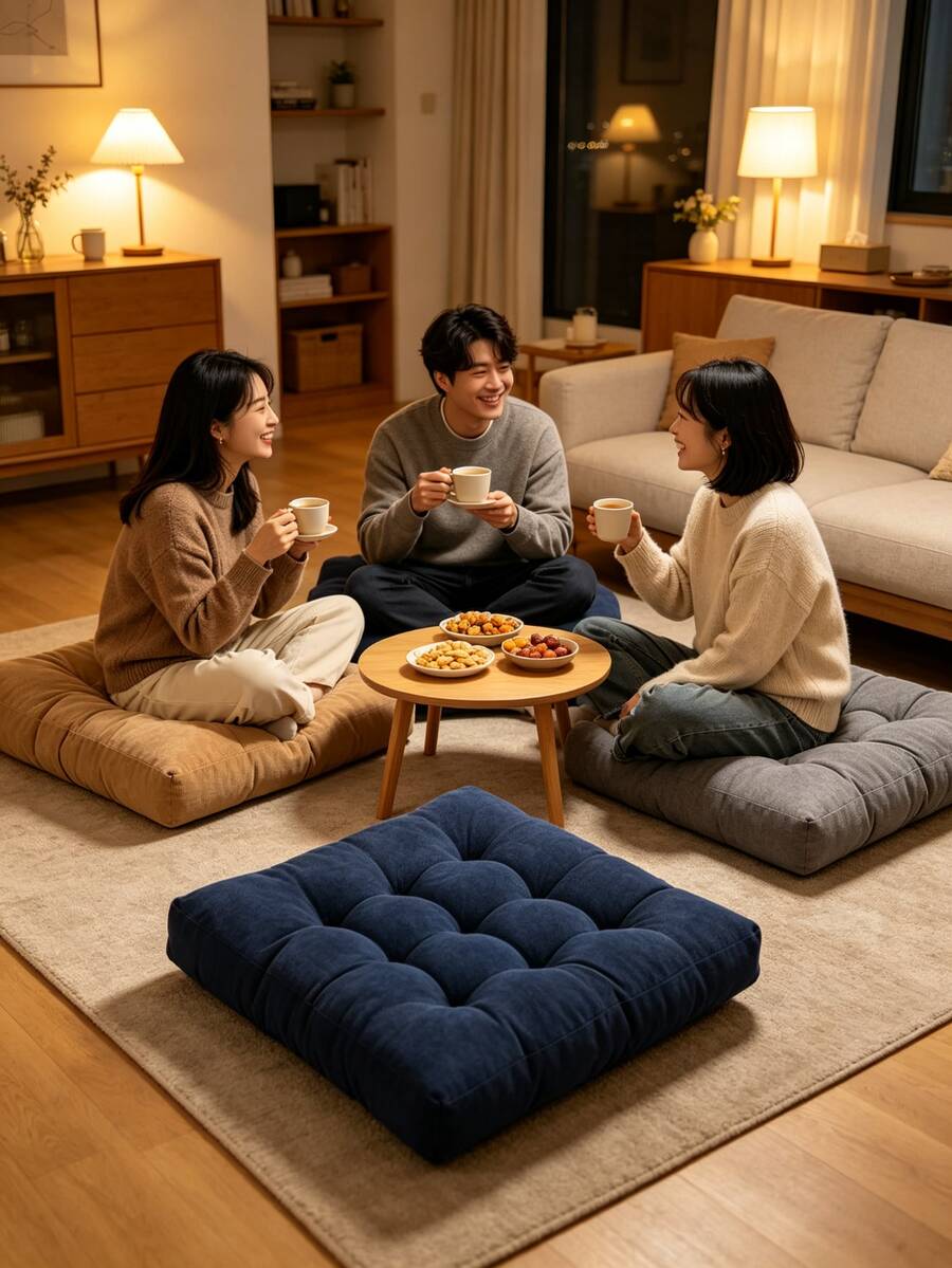 1pc Large 55cm Corduroy Square Cushion, Thickened Quilted Solid Color Chair Pad, Tatami Floor Mat, Office Seat Cushion - Square Thick Seat Cushion - View 1