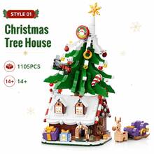 Christmas Treehouse Building Block Set With Reindeer Sleigh Mini Figurine, Holiday Home Decor, Festive Atmosphere Decoration, 1105PCS - Multicolor - View 3