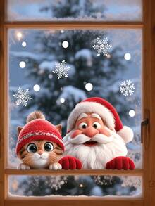 1pc Delightful Christmas Window Clings With Static Adhesion Double Sided Xmas Glass Decals For Homemakers And Retailers Removable Santa Window Stickers For Glass Door Showcase Display Holiday Glass Decals Home Room Decor Christmas Window Decals - Multiple Styles - View 2