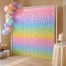 1/2pcs Soft Macaron Tassel Curtain Backdrop, Gradient Wavy Metallic Tassel Decoration, Suitable For Baby Shower, Welcome Party, Photo Booth Background Wall - Multicolor - View 6