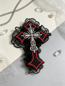 1pc Random Color Mixed Women's Hair Accessory Dark Punk Cross Alligator Hair Clip Gothic Lace Edge Hair Clip Y2K, Suitable For All Seasons Daily Wear - Multicolor - View 8