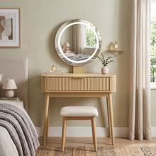 80 X 40 X 133 Cm Dressing Table / With LED Light Vanity / 1 Large Capacity Drawer / Easy To Assemble / Modern Design / Suitable For Bedroom, Small Room / Oak (Without Chairs) - Oak Color - View 3