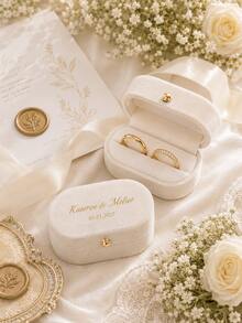 Personalized Oval Velvet Ring Box, Customized Name And Date Wedding Ring Holder, Proposal Ceremony Engagement Ring Support Box - Multicolor - View 7