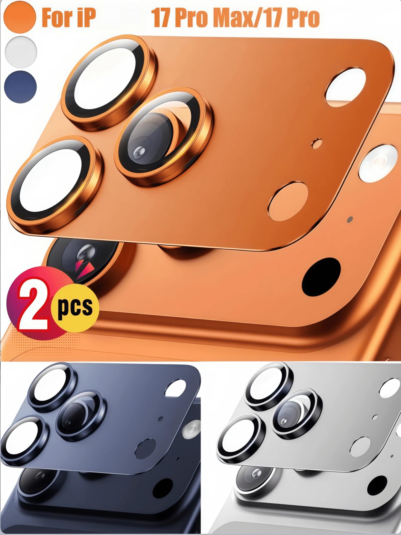 2pcs/Set Compatible With IPhone 17 Pro/17 Pro Max Phone Lens Protector, 9H Tempered Glass Lens Cover, Matte Metal Anti-Scratch, Camera Decoration, Daily Protection Essential, Phone Accessories