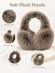 1pc Women's Cream Solid Color Plush Ear Muffs, Warm & Fashionable Autumn Outfit - Multicolor - View 1