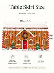 Christmas Gingerbread House Table Skirt, Candy Cane Snowflake Christmas Tree Print Polyester Table Cover, Festive Holiday Party Decor For Dessert Table, Buffet, Dining Room, Kitchen And Xmas Home Decoration - C - View 4