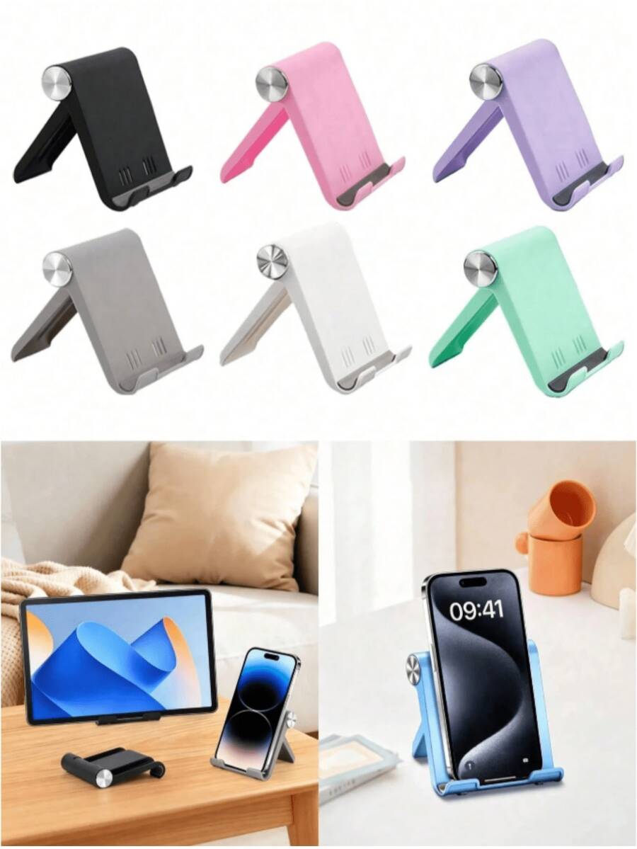5/1pc Foldable Portable Desktop Phone Stand, Premium ABS Material, Adjustable Angle, Compact Lightweight, Pocket Size, Compatible With All Smartphones And Tablets, Stable Non-Slip, Space-Saving
