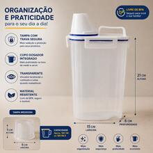 Dispenser De Ração Milho Feijão Arroz Sementes 2 Litros  Pote Hermetico Para Armazenamento Com Copo Medidor Multiuso - Branco - Visão 7