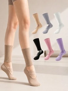 1/3 Pairs Random Assorted Women's Yoga Mid-Calf Socks, Pilates Sports Socks Suitable For Aerobic Exercise, Home Wear, Gift Socks - Multicolor - View 7
