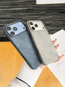 Matte Retro Faux Leather Case Compatible With Iphone 18 Pro Max 17 Pro 16 15 14 13, Metal Button Camera Protection Shockproof Cover - Cherry Red - View 6