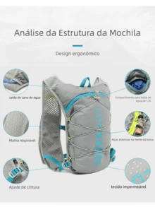 Mochila de hidratação,colete esportivo leve de nylon impermeável, com faixas refletivas e vários bolsos, ideal para ciclismo, corrida, caminhada e atividades ao ar livre - Preto + Bolsa de Água - Visão 5