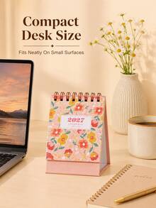 2027 Floral Paper Desktop Calendar, Spiral Bound Vertical Desk Calendar With Decorative Cover, Compact Date Planner, Suitable For Home Office, Desk, Bedside Table, Bookshelf Decoration, Christmas Daily Organization - One Size - View 5