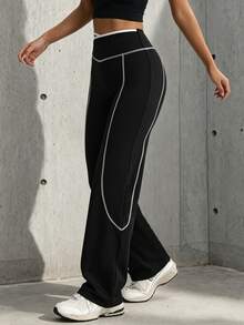 Hidkat Women's Fashion Solid Color High Waist Fitted Yoga Sports Knit Flare Pants - Multicolor - View 3