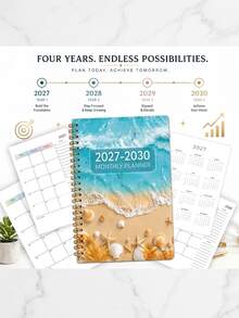 1pc 2027-2030 Long-Term Monthly Calendar Planner, 60-Month Weekly Monthly Planner Notebook With Ocean Wave Seashell & Starfish Cover, Work And Home, Back To School Supplies Office Desk Accessories Home Essentials - Multicolor - View 10