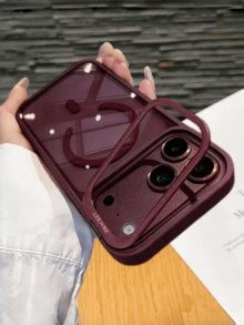 Minimalist Magnetic Clear Phone Case For IPhone 17 Air 16 15 14 Plus 13 12 11 Pro Max, Camera Kickstand Protective Cover - Cherry Red - View 3