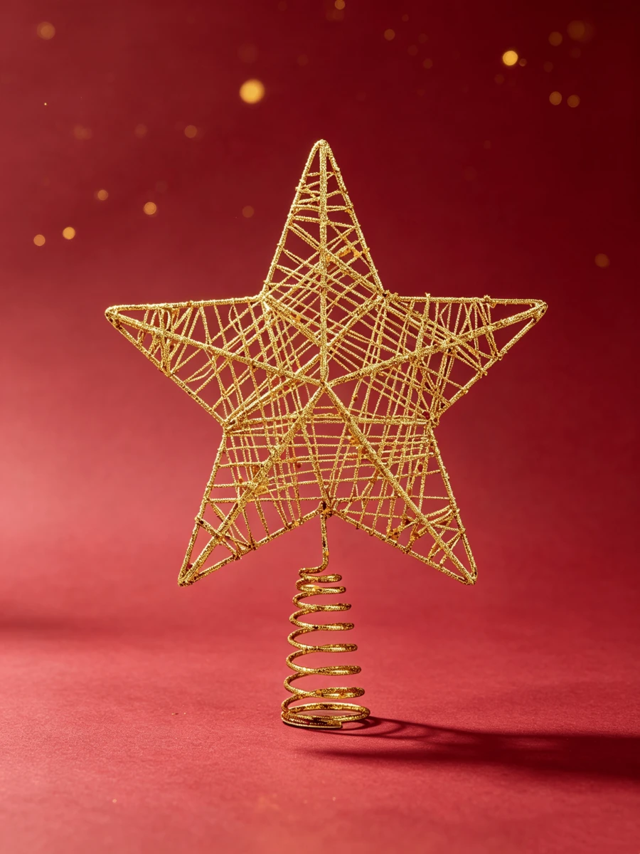10 Cm Gold Star-Shaped Christmas Ornament, Shiny Five-Pointed Christmas Tree Decoration, Suitable For Festive Decoration Of Small And Medium-Sized Christmas Trees - 1PC - View 1