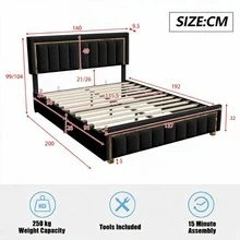 4ft6 Double Bed, Ottoman Bed With Hydraulic Storage & Headboard - Black Double - View 11