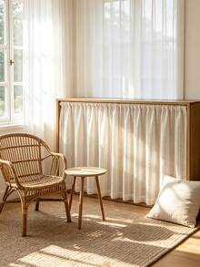 1PC Beige Semi-Transparent Table Skirt With 3D Vertical Texture, Soft And Translucent. Minimalist Pleated Hanging Design With Excellent Drape, Suitable For Kitchen Bar Counter, Softly Decorating Cabinet And Adding Warm Healing Atmosphere To Home - Beige - View 4