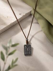 1pc Hip-Hop Style Adjustable Leather Cord Silver Round Pendant Scorpion Necklace For Men - Silver - View 3