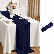 6 Pack Navy Blue Cheesecloth Table Runner, Crinkle Gauze Table Runner, Rustic Boho Sheer Table Decor For Wedding, Thanksgiving, Fall, Bridal Shower, Baby Shower, Birthday Party, Christmas And Farmhouse Home Decor - Navy Blue - View 20