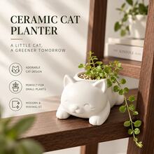 1pc 3D Printed White Bohemian Style Cute Cat Planter, Lightweight Multi-Purpose Synthetic Resin Shatterproof Flower Pot, Indoor & Outdoor Home Decor - Cat - View 2