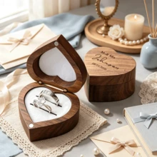 Personalized Heart Walnut Ring Box, Custom Engraved Bearer Box, Engraved Ring Box, Wedding Ring Box, Engage Ring Box, Ring Holder, Custom Ring Box - Multi-color Heart-shaped Walnut Ring Box - View 5