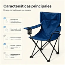 Silla Plegable para Exterior con Brazos, Silla de Camping Portátil con Portavasos, Silla de Campamento Plegable con Reposabrazos y Bolsillo Lateral, Silla Portátil para Jardín,,Marco Metálico Resistente para Playa, Picnic y Senderismo,5Color opcional - azul real - Ver 3