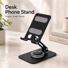Foldable 360° Rotating Metal Desktop Phone Stand, Adjustable Angle Anti-Slip Portable Phone Holder, Minimalist Style Desktop Phone Stand For Home And Office - Black - View 5