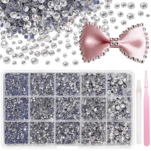 15-Grid White AB/Clear Mixed Size Hot-Fix Rhinestones SS6-SS30, Suitable For Evening Dress Embellishment, Hat Decoration, Shoe Decoration, DIY Phone Case, Keychain, And Earphone Case Decoration - Clear Diamond - View 1