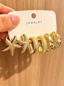 6-18pcs Fashion Gold Flower, Shell, Geometric, Water Drop Stud Earrings Set, Suitable For Women's Daily Wear - Multicolor - View 6