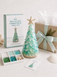 1pc Sea Glass Christmas Tree Set, Sea Glass Christmas Tree Series Set, Desktop Decoration Set, Holiday Style Decor, Handmade Craft, Christmas Theme Creative Gift - Multiple Styles - View 1